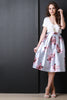 Silvery Floral Box Pleated Skirt