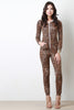 Leopard Hooded Zip-Up Long Sleeves Jumpsuit