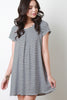Stripe Short Sleeves Pleat Front Flare Dress