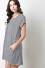 Stripe Short Sleeves Pleat Front Flare Dress