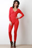 Ribbed Knit Button Neckline Jumpsuit