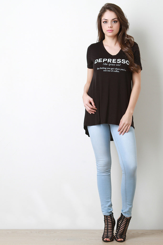 Short Sleeve Depresso Graphic Print Top