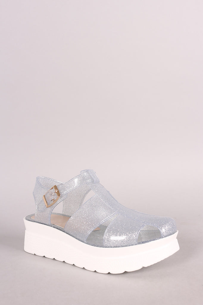 Buckled Fisherman Glitter Jelly Flatform Sandal