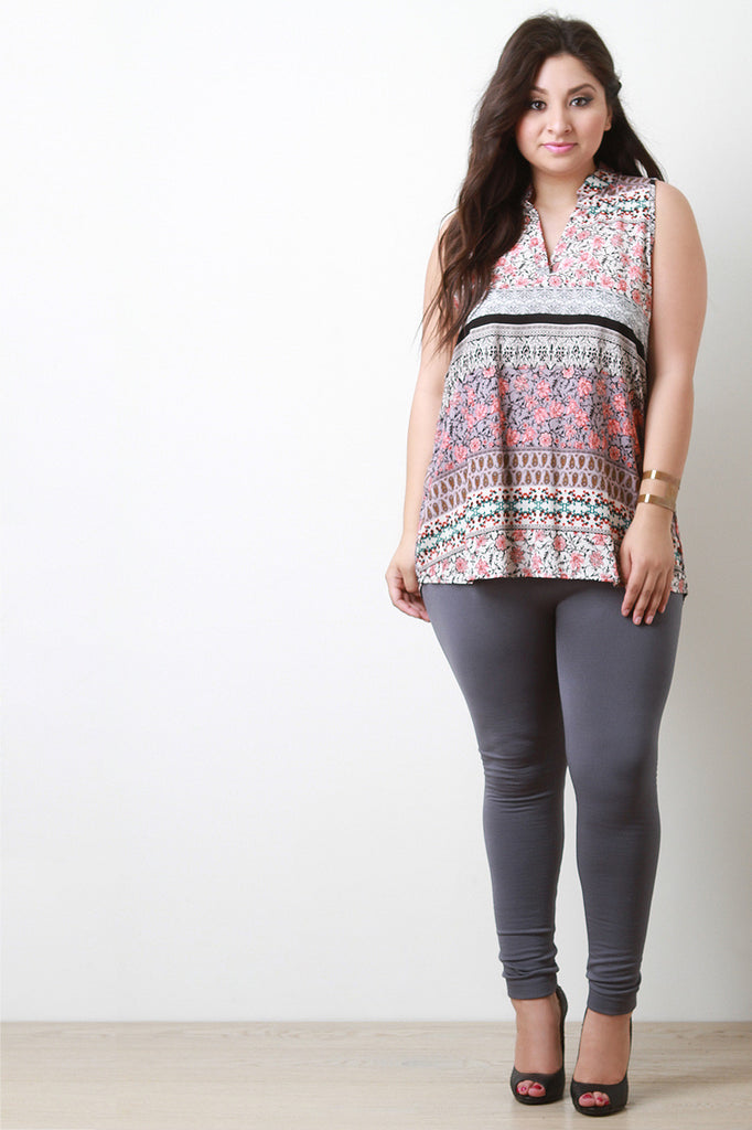 Sleeveless V-Neck Paisley Top