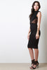 Semi-Sheer Mesh Mock Neck Midi Dress