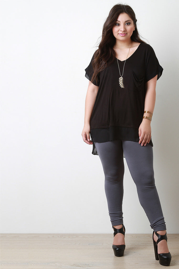 Pocket Short Sleeve Sheer Hem Top