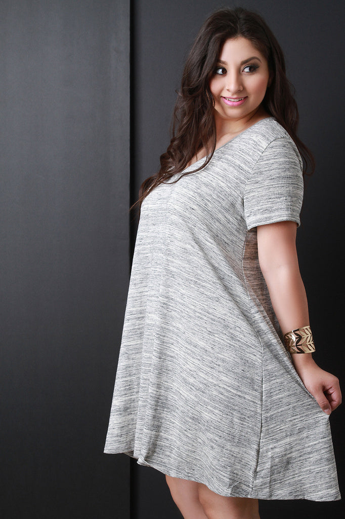 Melange Knit V-Neck Tee Dress