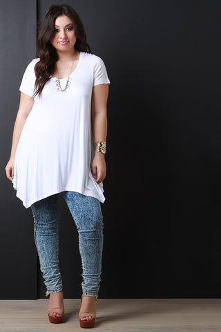 Handkerchief Hem Short Sleeve Top