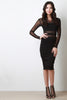 Contrast Mesh Scoop Back Long Sleeves Midi Dress