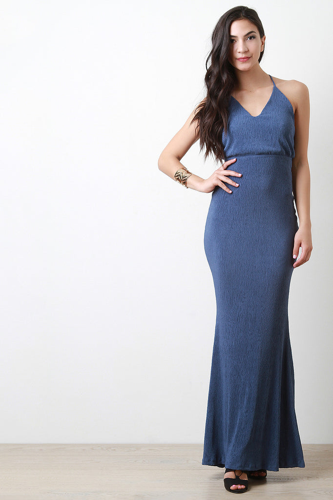 Crinkle Crisscross Backless Maxi Dress