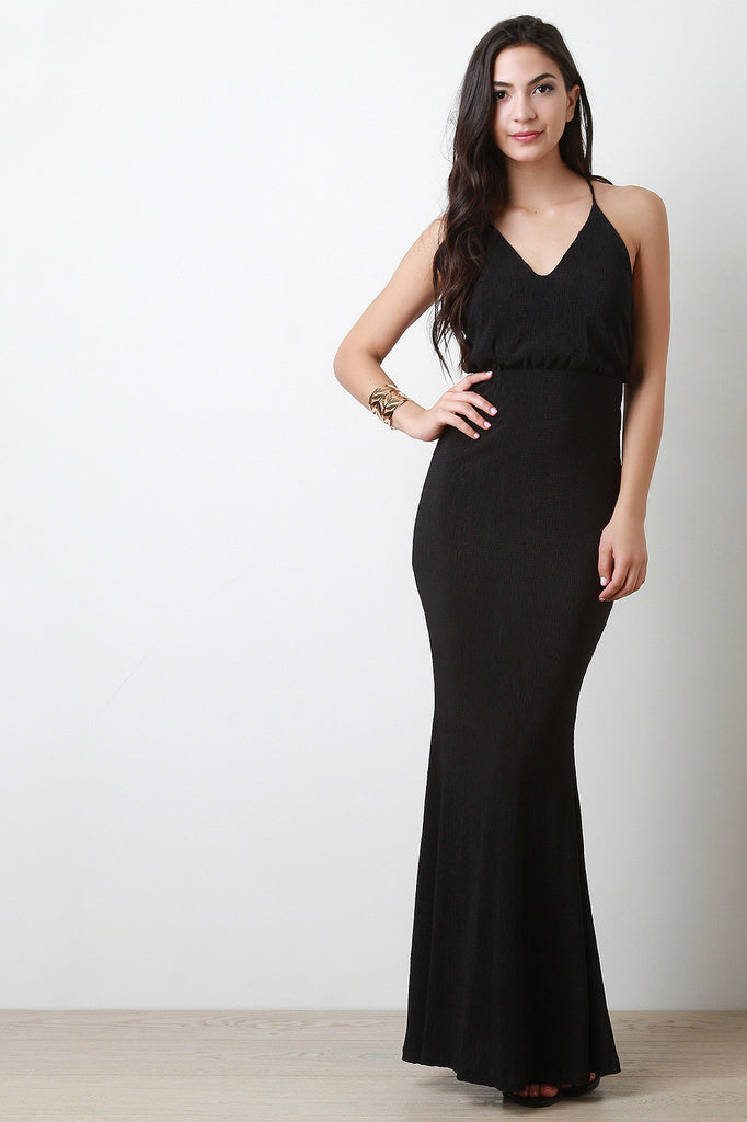 Crinkle Crisscross Backless Maxi Dress