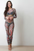 Long Sleeve Semi-Sheer Tribal Print Jumpsuit