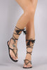 Liliana Lace Up Metal Triangle Cutout Thong Flat Sandal