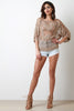 Open-Crochet Knit Quarter Sleeves Sweater Top