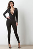 Criss Cross Slit V-Neck Long Sleeve Jumpsuit