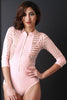 Semi-Sheer Mesh Zip-Up Long Sleeve Bodysuit