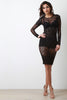 Semi-Sheer Mesh Long Sleeve Midi Dress