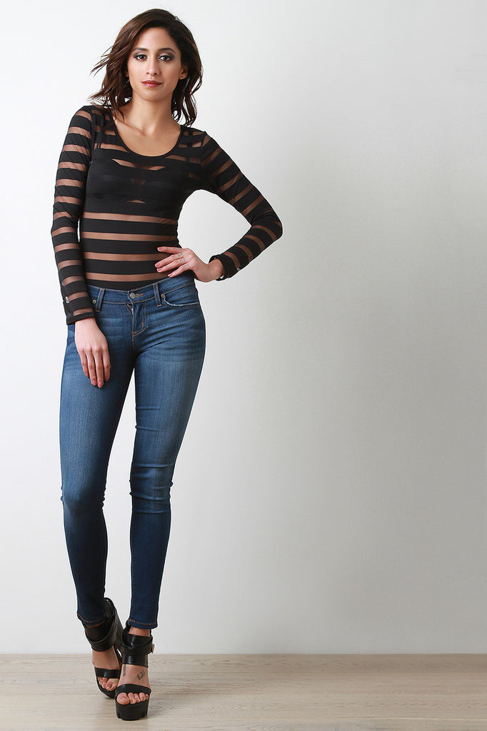 Long Sleeve Semi-Sheer Stripe Bodysuit