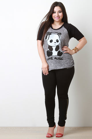 Love Music Panda Graphic Print Top