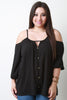 Cold Shoulder Button Embellishment Top