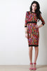 Three Quarter Sleeve Pattern Midi Dress