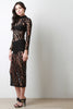 Semi-Sheer Patterned Mesh Keyhole Midi Dress