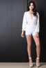 Semi-Sheer Mesh Surplice Long Sleeve Romper