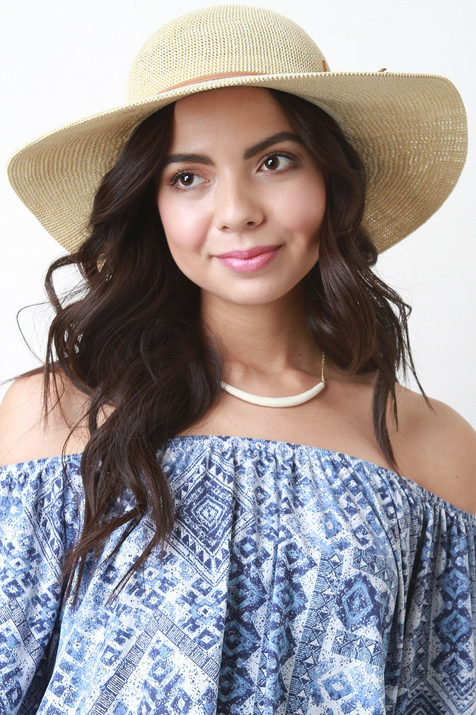 Straw Faux Suede Bow Floppy Hat