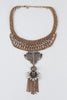 Tribal Rhinestone Chain Fringe Statement Necklace
