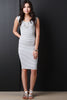 Ribbed Knit Striped Sleeveless Hooded Midi Dress
