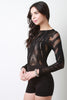 Patterned-Lace Long Sleeve Romper