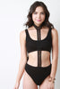 Fishnet Choker Ribbed Knit Bodysuit