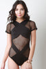 Fishnet Mesh Crisscross Neck Bodysuit