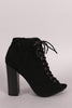 Bamboo Perforated Lace Up Chunky Heeled Booties