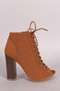 Bamboo Perforated Lace Up Chunky Heeled Booties