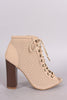 Bamboo Perforated Lace Up Chunky Heeled Booties