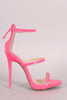 Qupid Vegan Leather Three Strap Open Toe Stiletto Heel