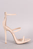 Qupid Vegan Leather Three Strap Open Toe Stiletto Heel