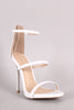 Qupid Vegan Leather Three Strap Open Toe Stiletto Heel