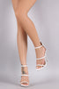 Qupid Vegan Leather Three Strap Open Toe Stiletto Heel