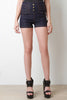 Faux Denim Button High Waist Shorts