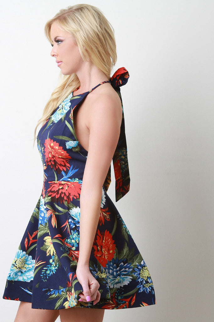 Bow Back Floral Skater Dress