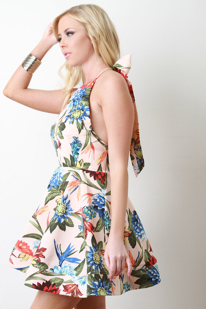 Bow Back Floral Skater Dress