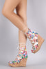 Floral Zigzag Lace Up Cork Wedge