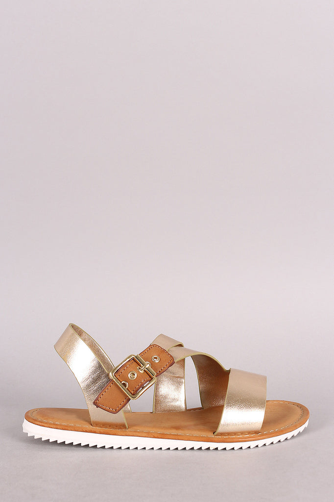 Bamboo Metallic Slanted Lug Sole Flat Sandal