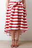 High Low Horizontal Stripe Pleated Skirt