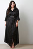 Faux Satin Button Long Sleeve Dress