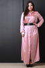 Faux Satin Button Long Sleeve Dress