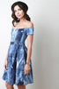 Off The Shoulder Denim Print Skater Dress