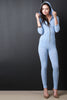 Hooded Ribbed Knit Zipper Jumpsuit